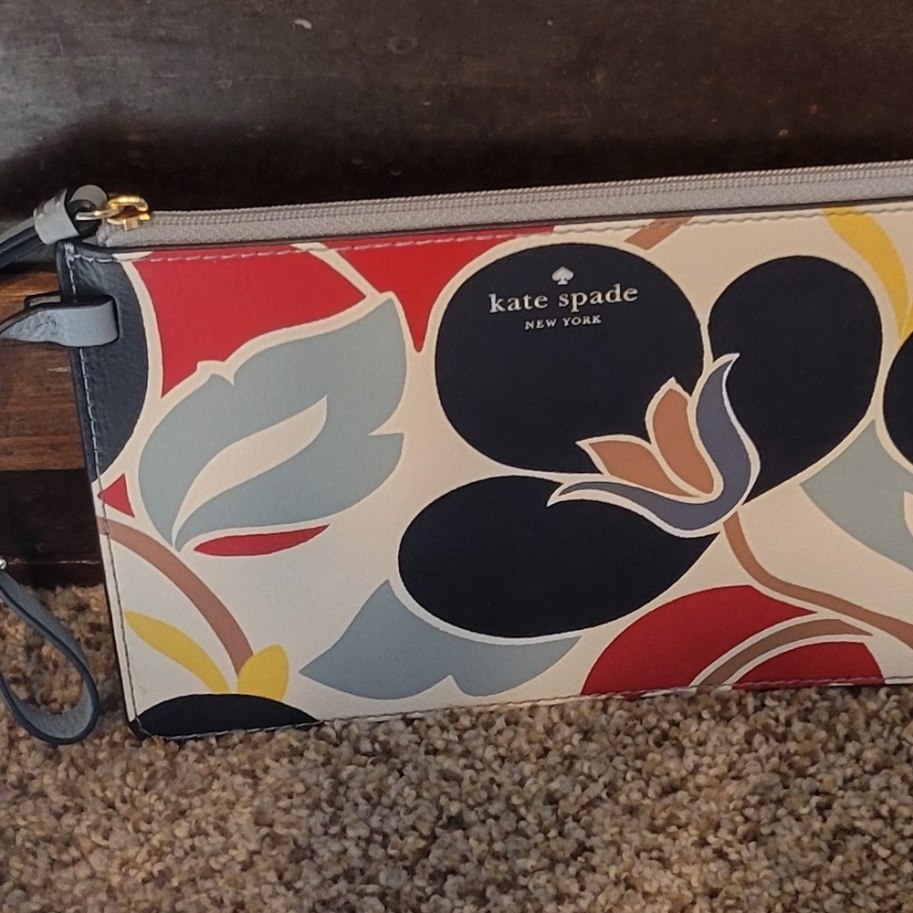 Kate Spade Red and Black Floral Wristlet